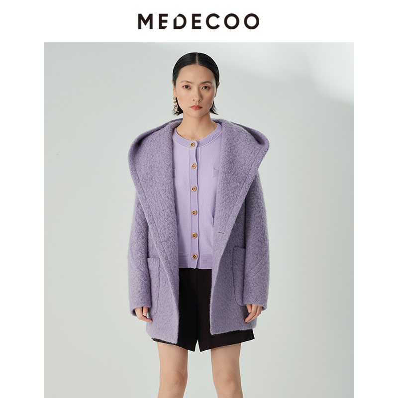 墨蒂珂圈圈呢一手长连帽大衣