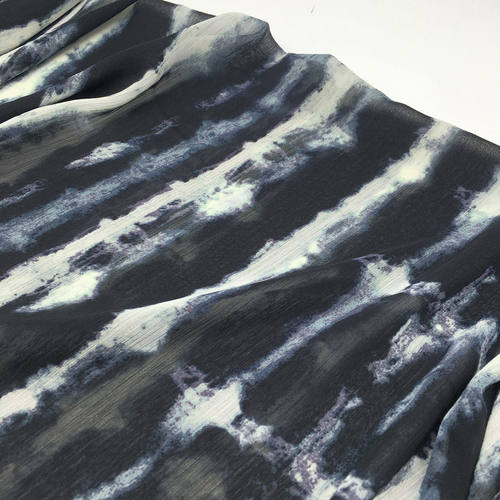 藏青色半透明朦胧感斑马条纹雪纺纱面料 夏季 飘逸 垂坠 布料