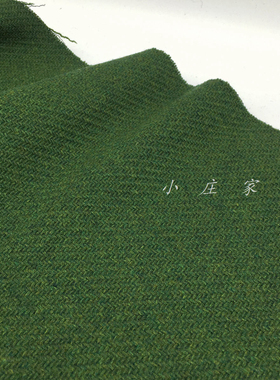 森系风格草绿色纯色编织感羊毛料面料 春秋 柔软 垂坠 外套 布料