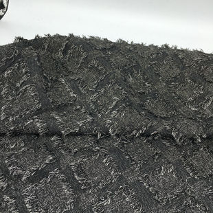 黑灰色艺术毛边方格子图案面料 春季新品 裙子 服装 布料 整米价