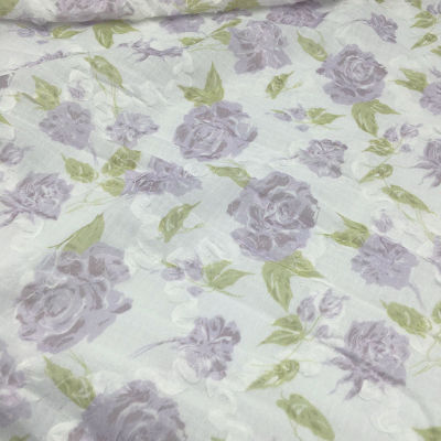 淡雅格子盘花紫色花卉图案面料 夏季新品 裙子 服装 布料 整米价