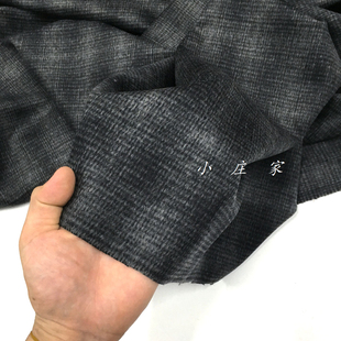 黑灰色短顺毛朦胧感格子图案羊毛料面料 春秋 柔软 垂坠 裙子布料