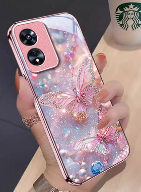 适用闪钻蝴蝶OPPOA97手机壳A96/A95玻璃A93S新款A72少女A58X防摔A32保护套A5PRO专用A3iplus全包A2M/A1活力版