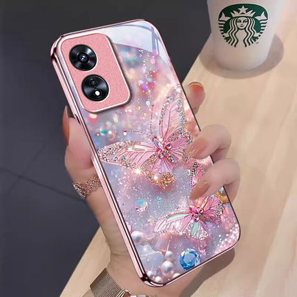 适用闪钻蝴蝶OPPOA97手机壳A96/A95玻璃A93S新款A72少女A58X防摔A32保护套A5PRO专用A3iplus全包A2M/A1活力版