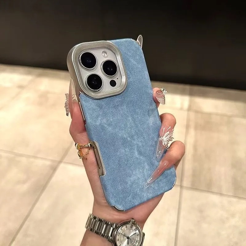 适用苹果系列电镀复古牛仔手机壳