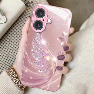 适用水晶飞羽17AIR苹果16E手机壳iPhone15promax外壳14plus玻璃13mini专用12女11防摔保护套xr全包xsmax新款6