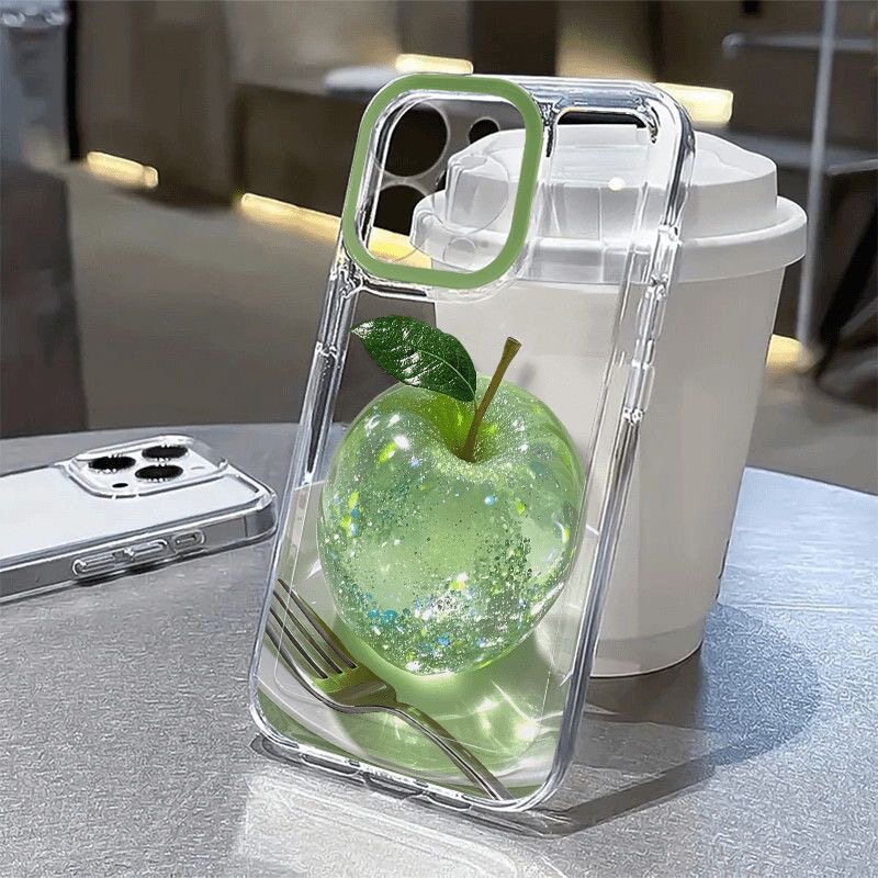 水晶青苹果16手机壳iPhone15适用ip14新款13透明12Pro太空壳11Promax简约Xs创意8plus防摔6s保护套se二代7p女