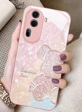 适用opporeno12pro手机壳新款reno10pro+轻奢8/9pro卡通7se高级感6pro钻石小熊5k/z简约11玻璃外壳4se3元气版