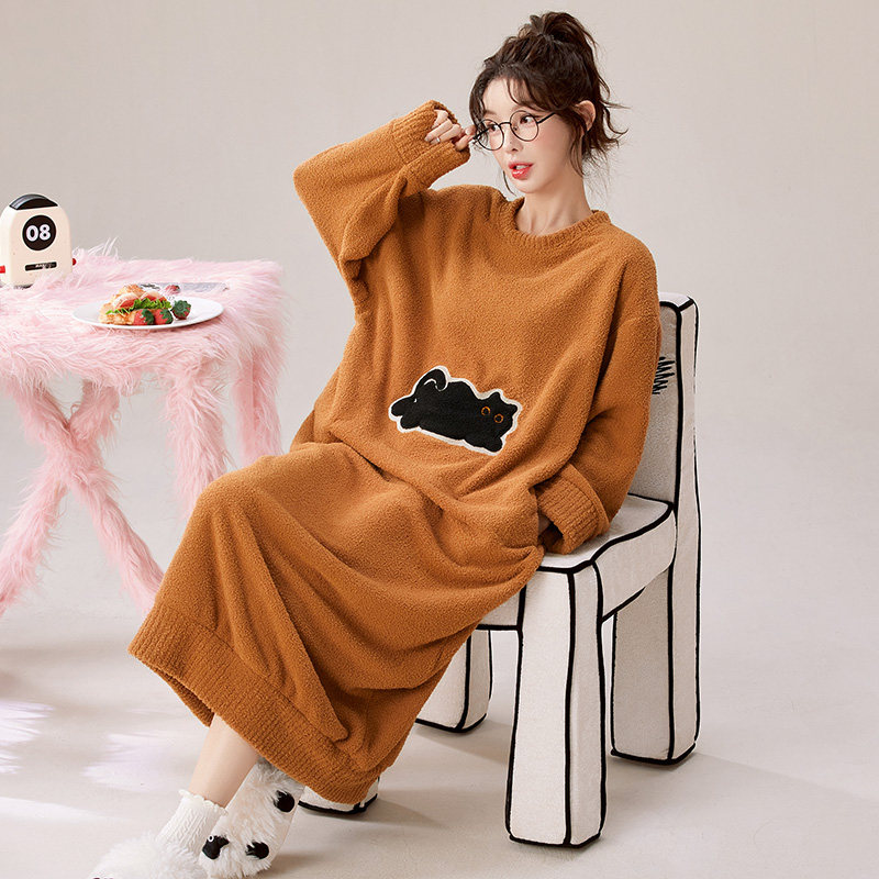 睡裙女睡衣秋冬季冬款法兰绒加厚