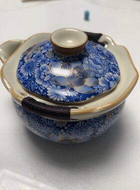 日本回流手绘釉下彩花鸟纹大碗直径20公分高15公分