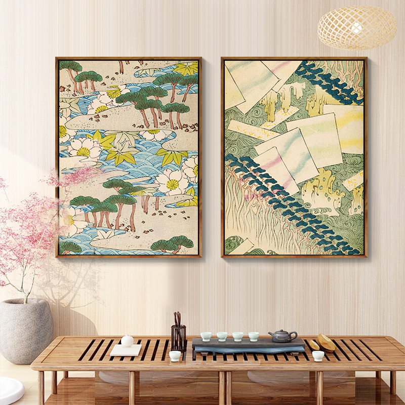 日式风格挂画和风花纹墙面装饰画日本餐厅日料店榻榻米居酒屋壁画图片