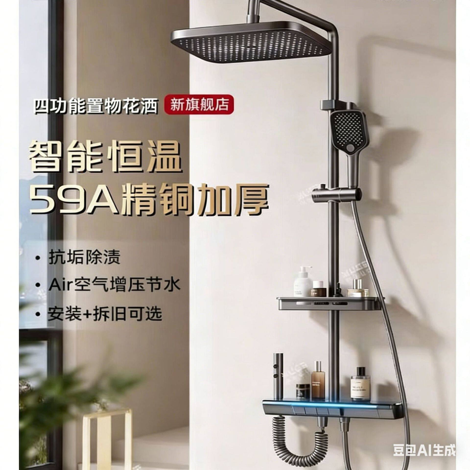 精铜钢琴键淋浴花洒全套装家用浴室洗澡恒温数显卫浴沐浴器全铜