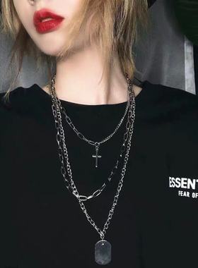 ins冷淡风简约个性网红嘻哈潮人男女情侣多层十字架项链女毛衣链