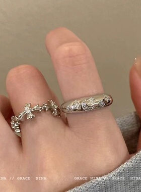 冷淡风~银色锆石十字架戒指女小众设计ins轻奢食指戒个性情侣对戒