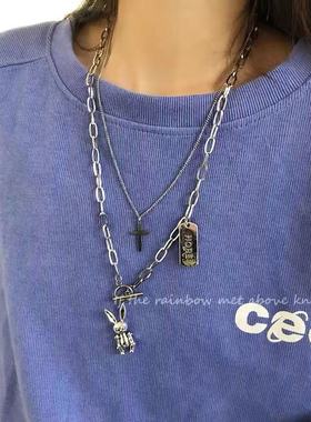 双层叠戴兔子配饰长款女吊坠项链
