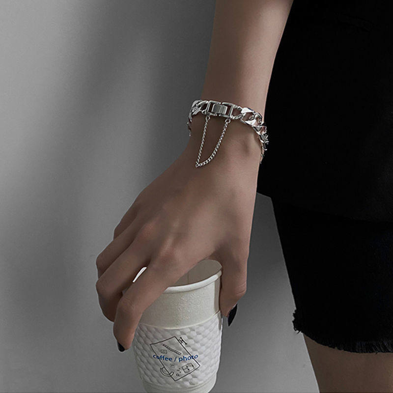原宿风金属钛钢古巴手链男女ins冷淡风小众设计朋克个性情侣手饰