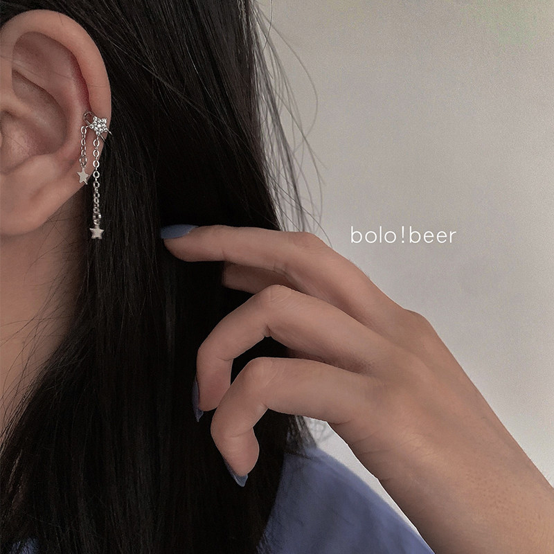 bolo小众星星耳夹女无耳洞耳挂chic流苏耳环耳骨夹冷淡风耳饰新款