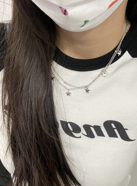 韩国小众设计感六个星星 钢珠串珠链条项链y2k千禧风小香风项链