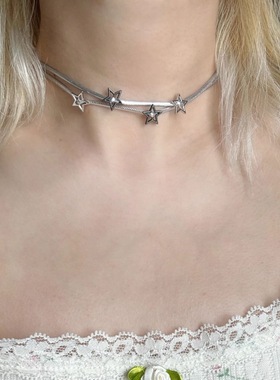 千禧y2k星星五角星双层项圈项链choker日韩ins风小众甜酷亚比叠戴