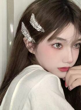 网红2020年新款羽毛发夹女边夹少女网红侧边夹子头饰发卡无痕顶夹