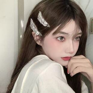 网红2020年新款 羽毛发夹女边夹少女网红侧边夹子头饰发卡无痕顶夹