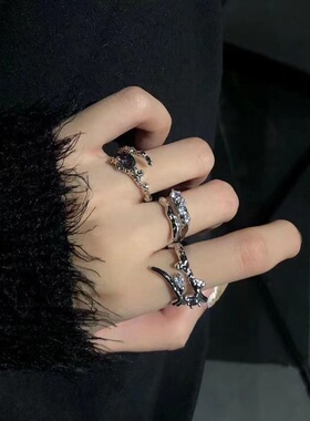 三件套戒指学生女ins潮小众设计宝石高级感个性开口可调节食指戒