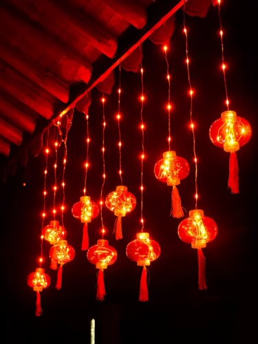 窗帘红灯笼新年春节庭院闪灯户外