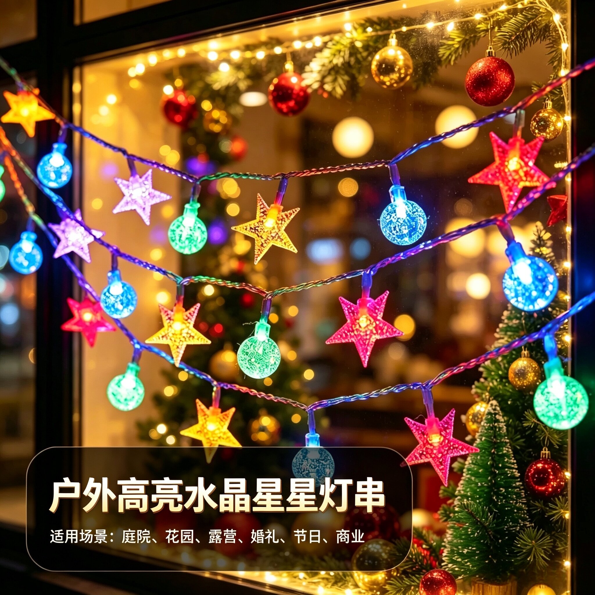 太阳能led星星灯串悬挂彩灯户外节日装饰露营天幕夜市氛围灯串灯