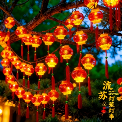 新年挂树小红灯笼闪灯户外防水太阳能彩灯过年春节装饰缠树氛围灯