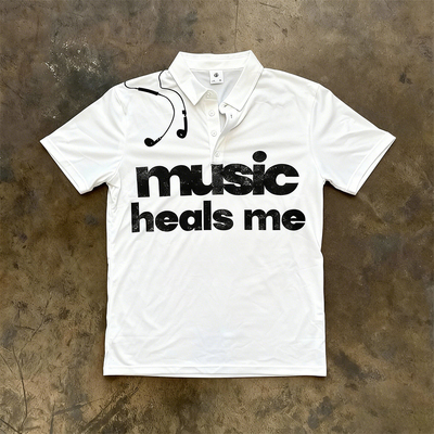 y2k hoodie~复古风短袖T恤~音乐治愈我~POLO衫白色街头穿搭上衣