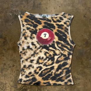 辣妹风休闲背心上衣潮 复古豹纹风台球背心女内搭美式 y2k hoodie