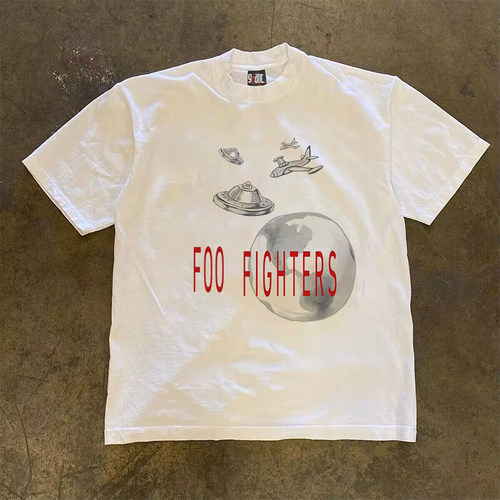 Foo flghters 逃离地球港风男女情侣小众设计短袖T恤百搭宽松上衣
