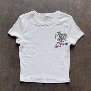 T恤女美式 西部牛仔Stars Stripes斑马印花短袖 显瘦圆领上衣 修身