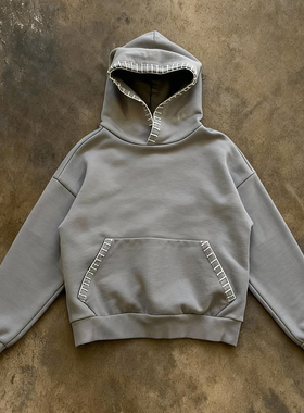 y2k hoodie简约运动风灰色连帽卫衣男女情侣加厚长袖美式复古上衣