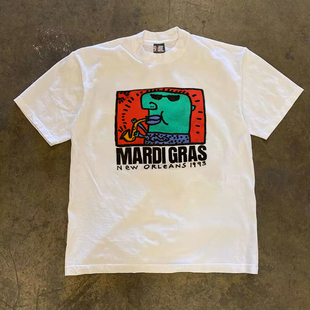 MARDIGRAS 绿人吹喇叭嘻哈小众设计感男女情侣款短袖T恤百搭上衣