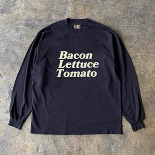 t恤 培根生菜番茄字母男女情侣设计感小众长袖 清仓特价 重磅不透