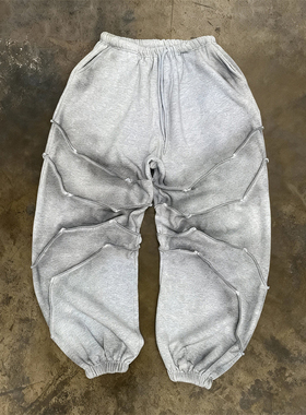 y2k hoodie~美式街头风灰色抽绳卫裤女宽松显瘦百搭休闲运动裤