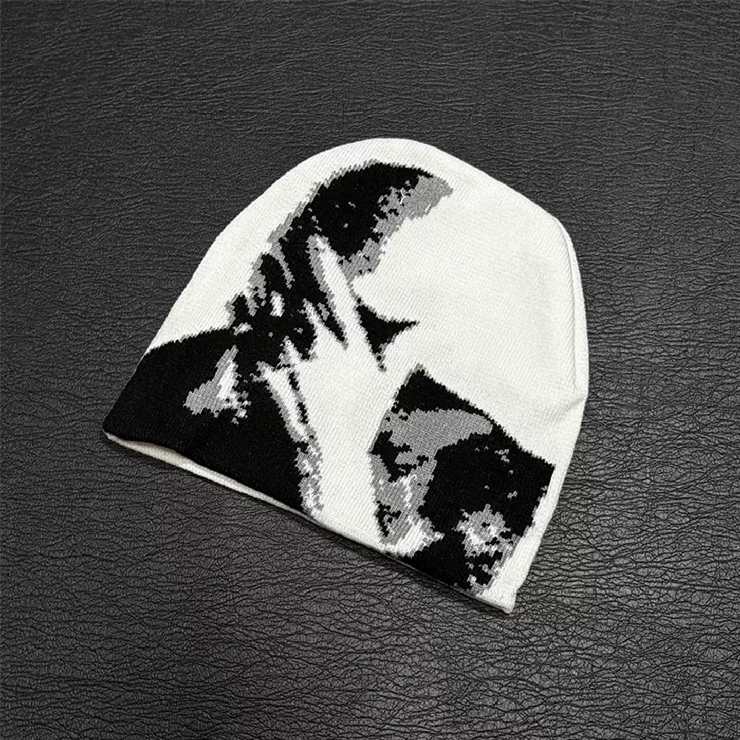 美式法海恶搞专辑封面白色毛线冷帽男女通用冬季针织提花简约帽子