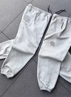 y2k hoodie~2025新款宽松束脚卫裤灰色运动休闲裤通勤长裤格雷系