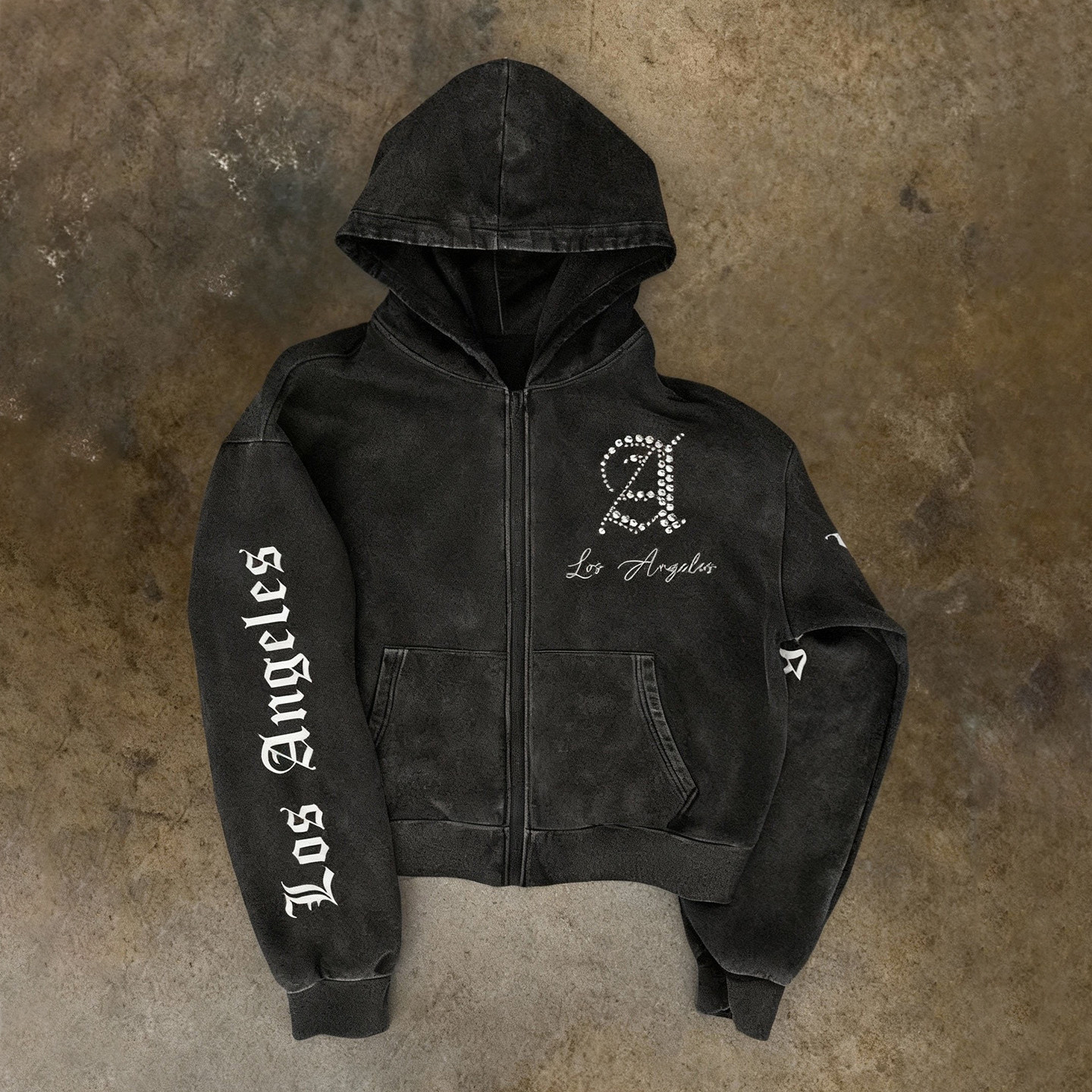 y2k hoodie~街头休闲风水洗做旧字母连帽卫衣男女拉链开衫外套潮