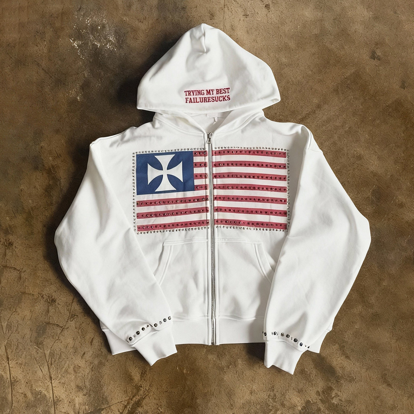 美式复古小众y2k街头连帽拉链白色卫衣男女宽松字母印花外套潮牌,女装/女士精品,卫衣/绒衫,淘宝优惠券,粉丝福利购,淘宝优惠卷