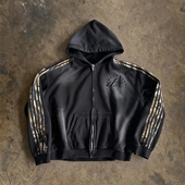 y2k hoodie美式 高街连帽卫衣男女宽松黑色拉链外套中性风廓形上衣