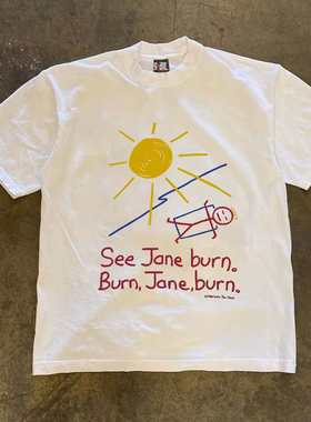 Burn,Jane,burn 享受躺平阳光浴嘻哈小众设计感男女情侣款短袖T恤