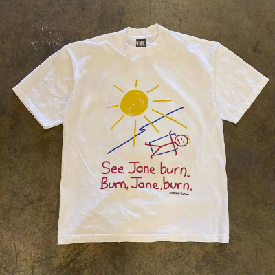 Burn,Jane,burn 享受躺平阳光浴嘻哈小众设计感男女情侣款短袖T恤