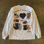 90s90s90s T恤 小众长袖 300克重磅纯棉 快乐小猫港风男女情侣款