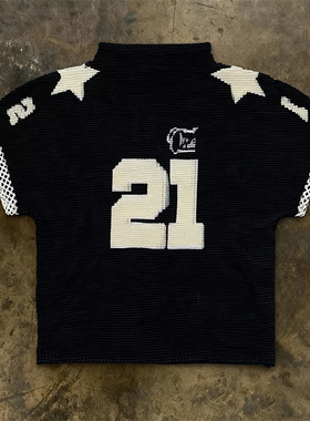 y2k辣妹美式复古风黑色星星21短袖T恤女夏季小众百搭修身纯棉上衣