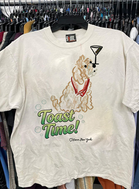 原创~贵宾犬的微醺 Toast 时刻~复古短袖T恤男女情侣重磅纯棉上衣