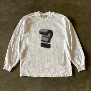 90s90s90s 重磅不透 大大问号美式宽松百搭小众街头风长袖t恤上衣