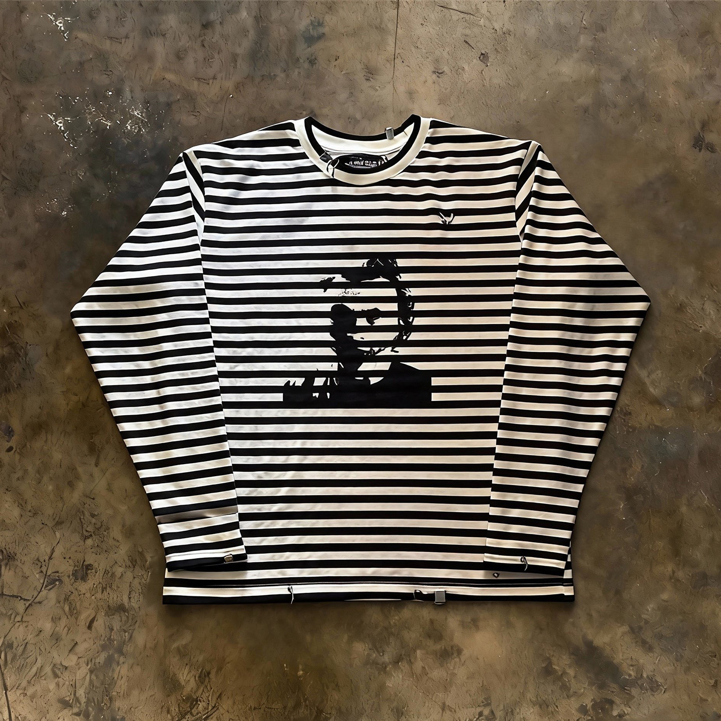 y2k hoodie~美式小众复古条纹长袖T恤棉男女宽松圆领上衣街头风