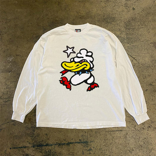 90s90s90s! 300克重磅纯棉! 生气的鸭子搞怪印花小众德绒长袖T恤